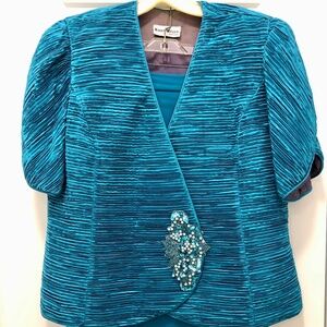 Turquoise Ruched Crepe 2pc Karen Miller Formal set size‎ 15/16 EUC